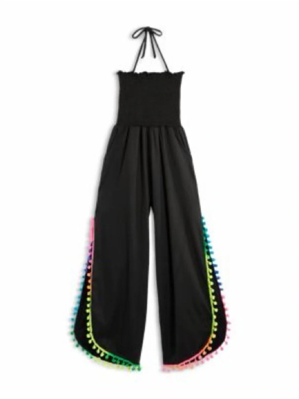 Peixoto Black Halter Jumpsuit with Rainbow Trim